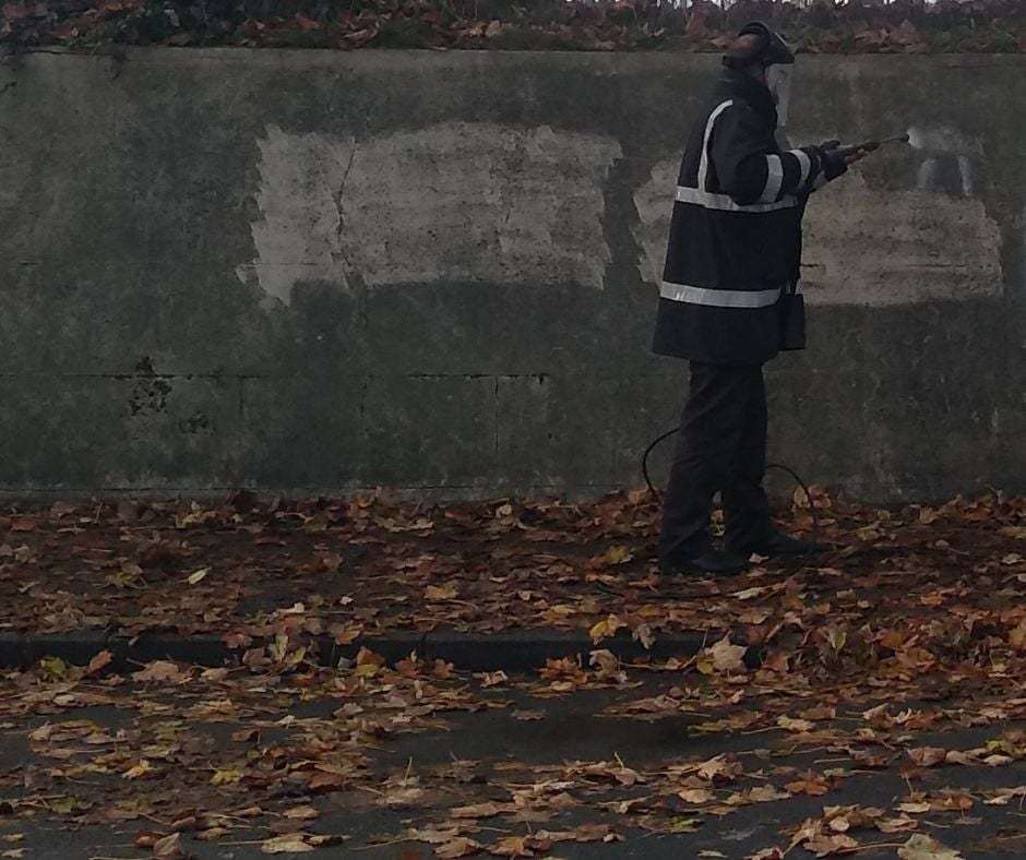 Officers from the council moved quick to remove the graffiti in Hythe. Picture: FHDC