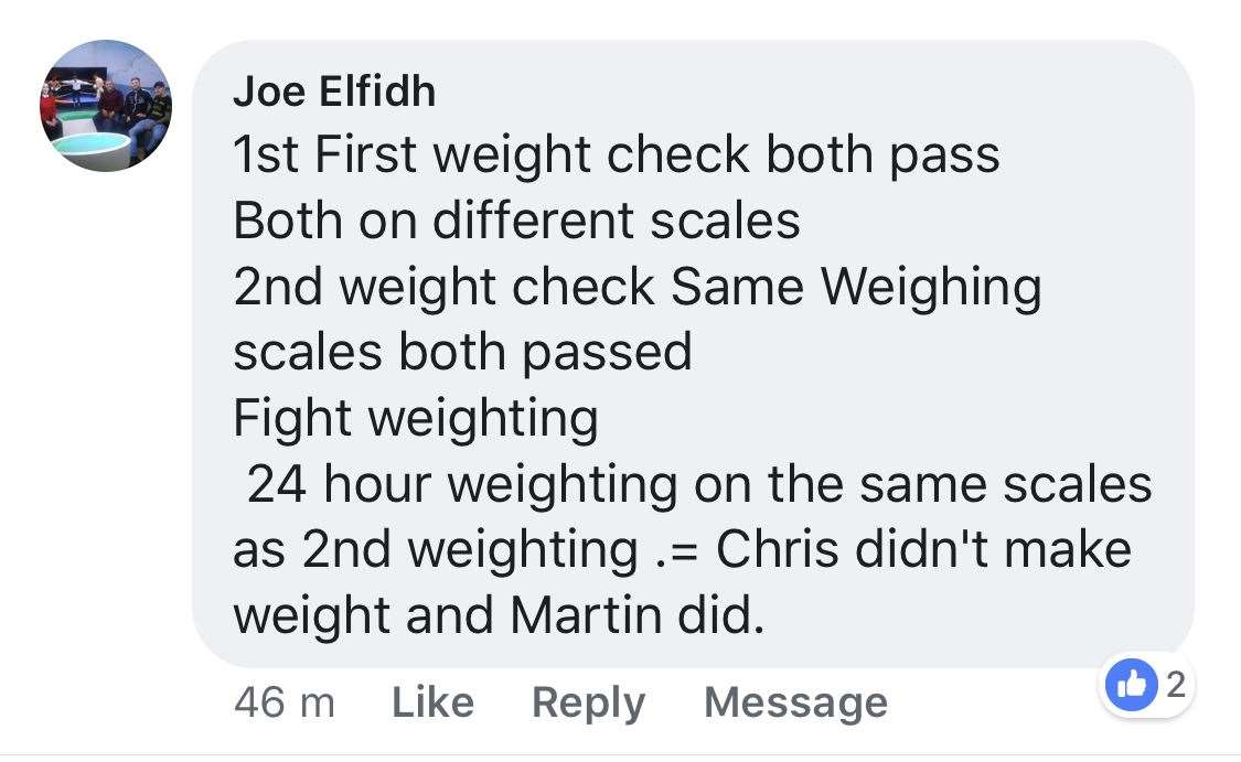 Promoter Joe Elfidh's response on Facebook