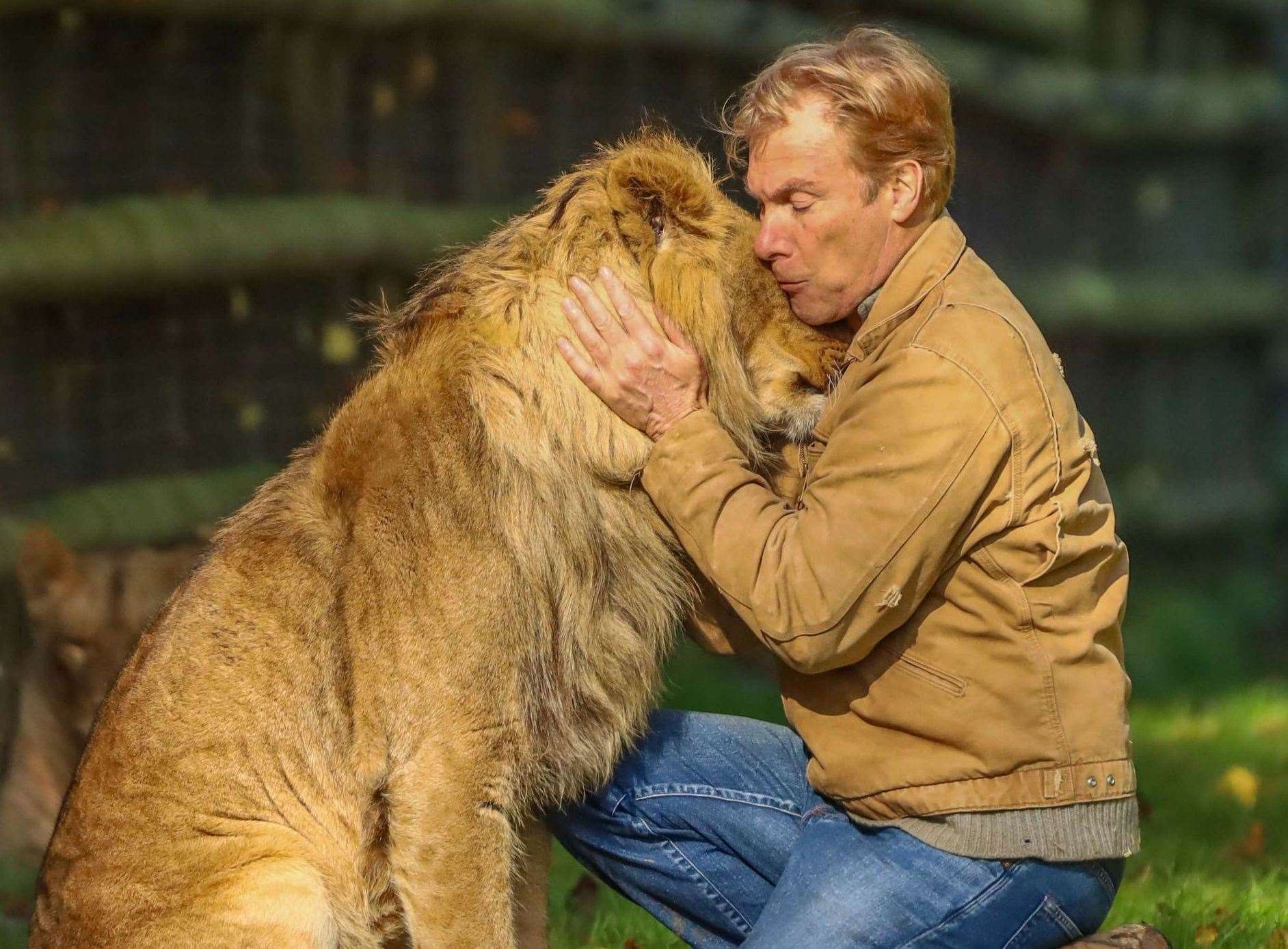 Damian Aspinall shares a hug with a lion at Howletts, near Canterbury. Picture: Ryan King / Instagram rkphotography_kent