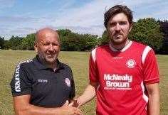 Hollands & Blair's summer signing Matt Gething with manager Simon Halsey Picture: hollandsandblair.co.uk