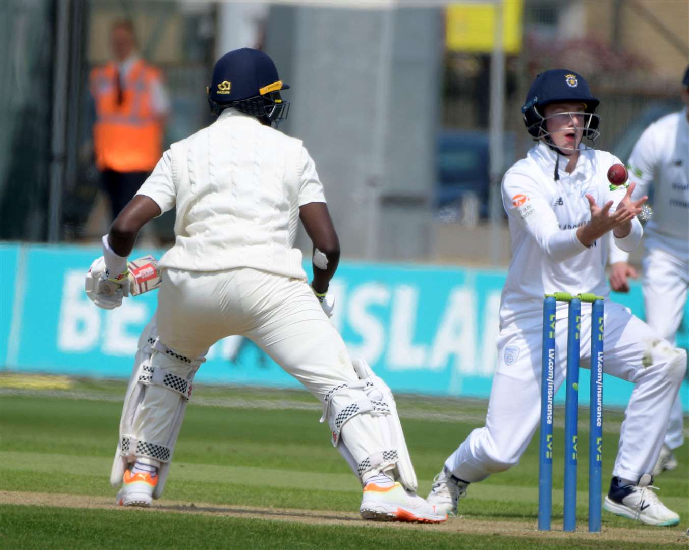 Kent batsman Tawanda Muyeye is superbly caught for a second-innings duck. Picture: Barry Goodwin