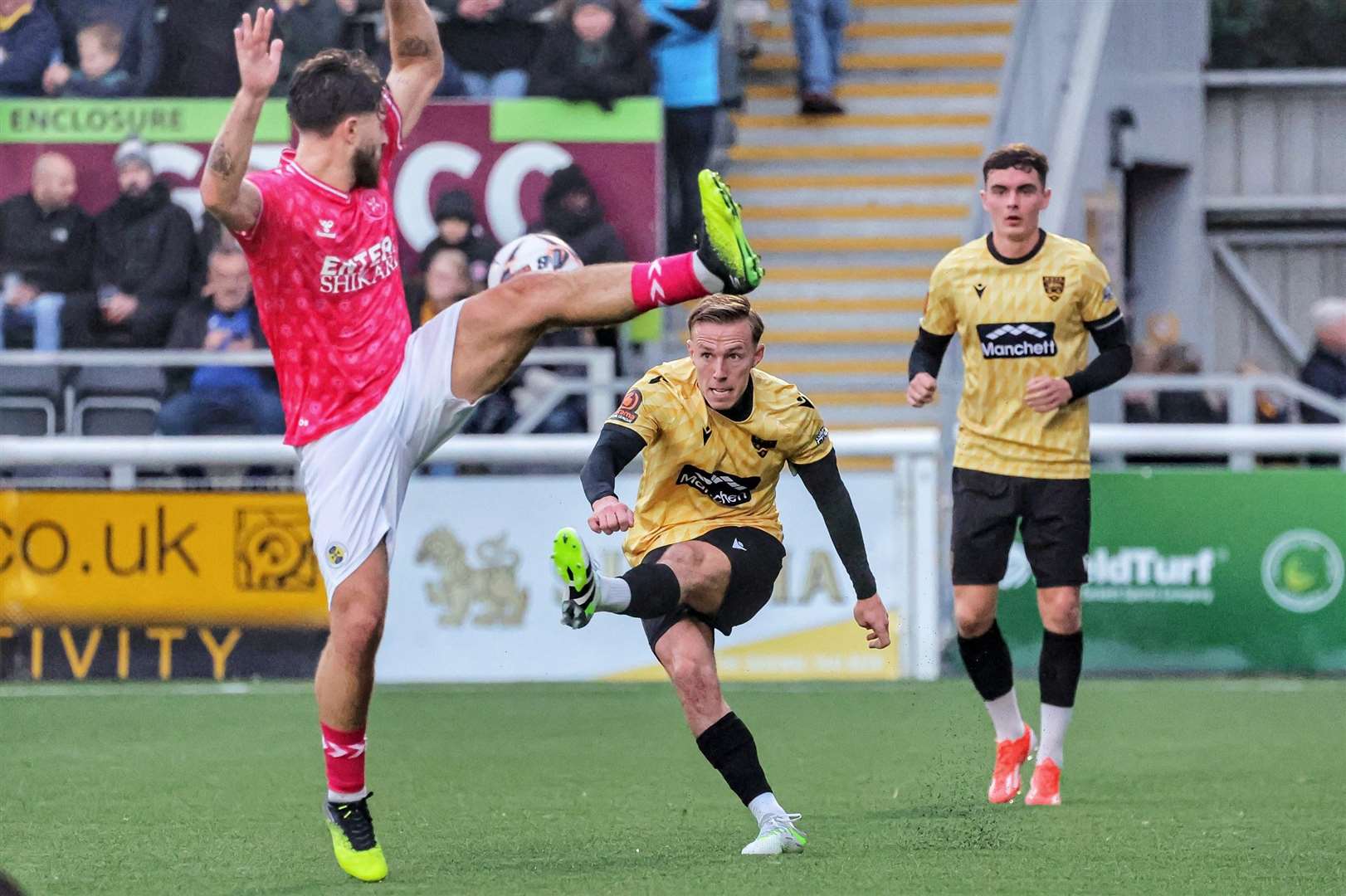 Maidstone captain Sam Corne plays the ball down the line. Picture: Helen Cooper