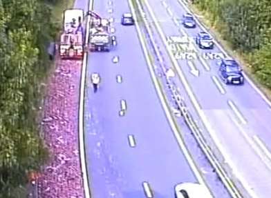 A lorry shed its load of bricks on the M2 near Sittingbourne