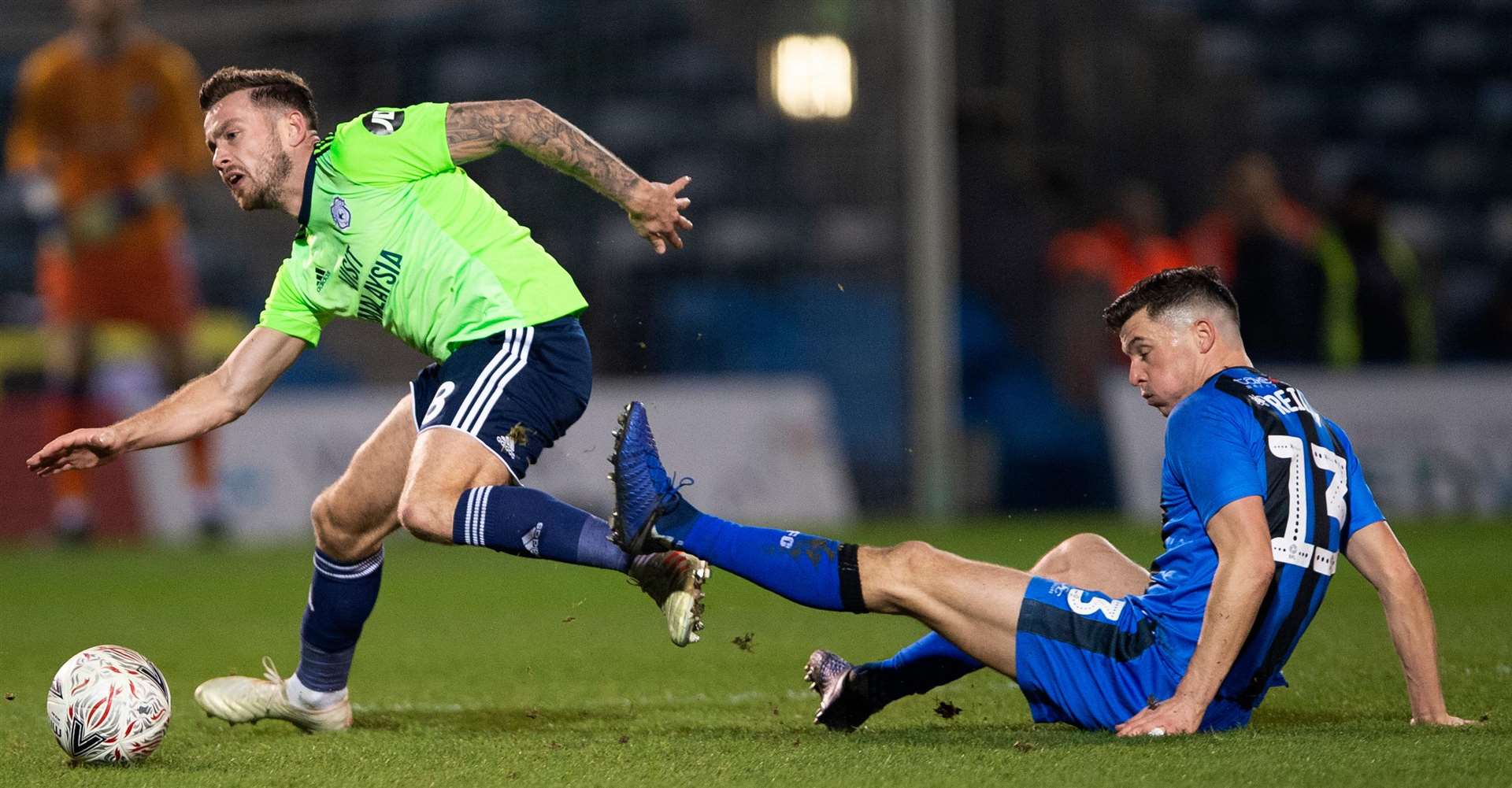 Callum Reilly gets in a last-ditch challenge against Joe Ralls Picture: Ady Kerry