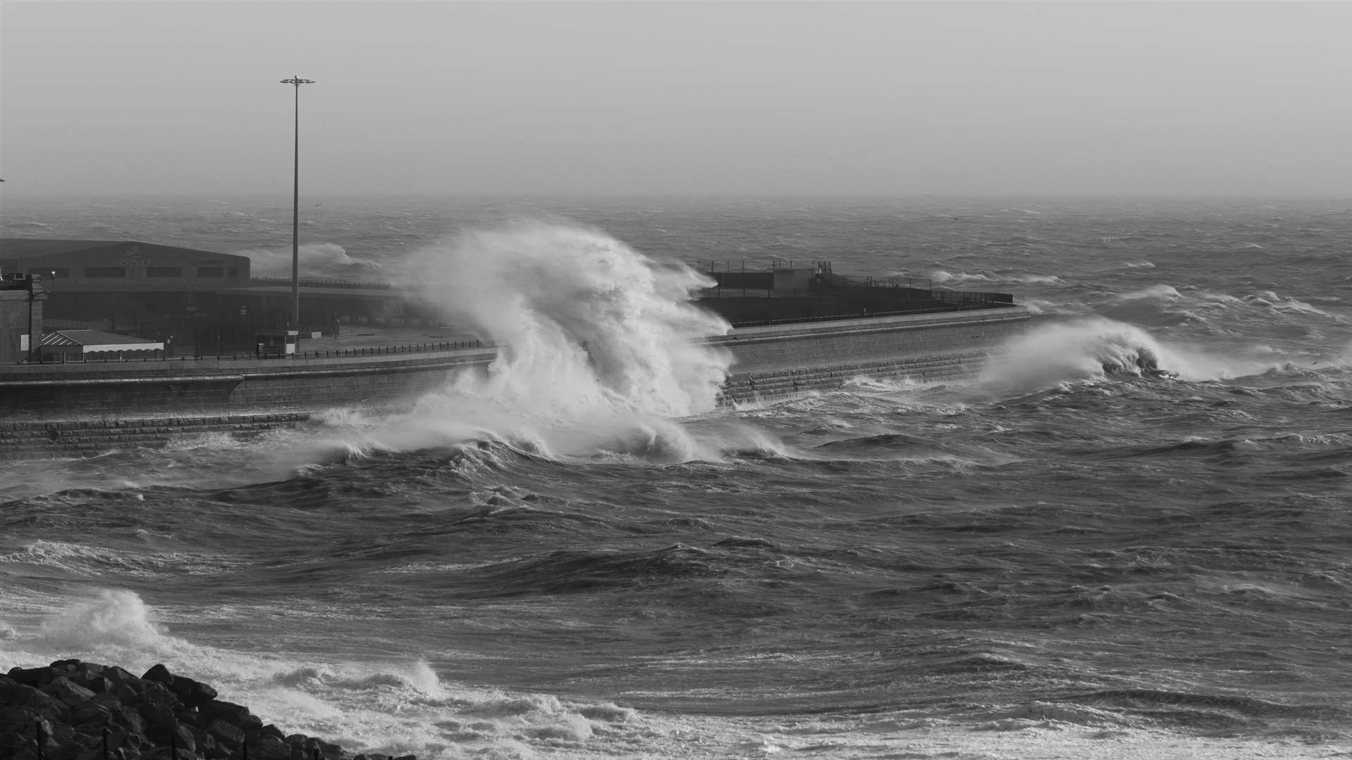 Waves explode over the harbour wall in Dover. Picture: Countrywide Photographic