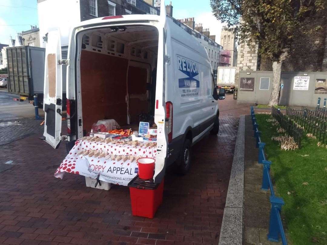 The van is stationed outside the War Memorial