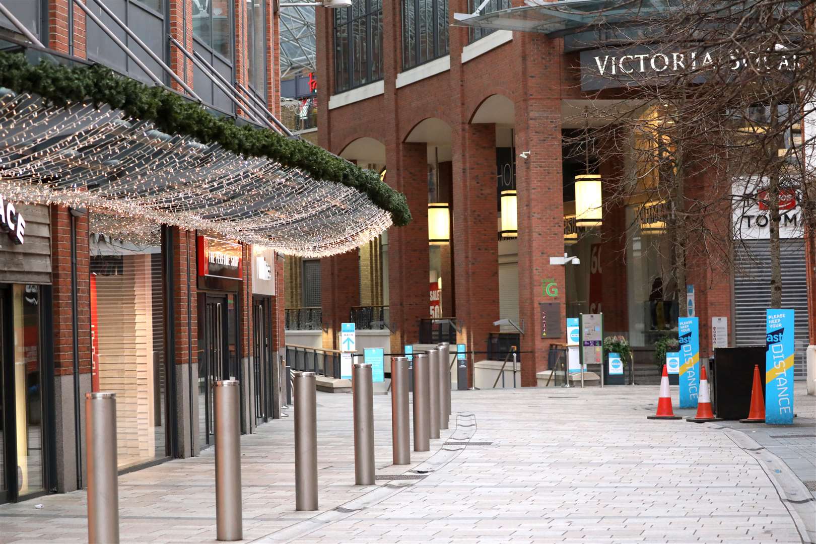 A deserted Victoria shopping centre in Belfast city centre as Northern Ireland entered a new extended lockdown on Boxing Day (Peter Morrison/PA)