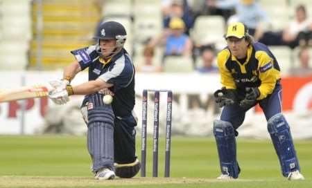 Kent's Matthew Walker on his way to 43 against Warwickshire Picture: BARRY GOODWIN