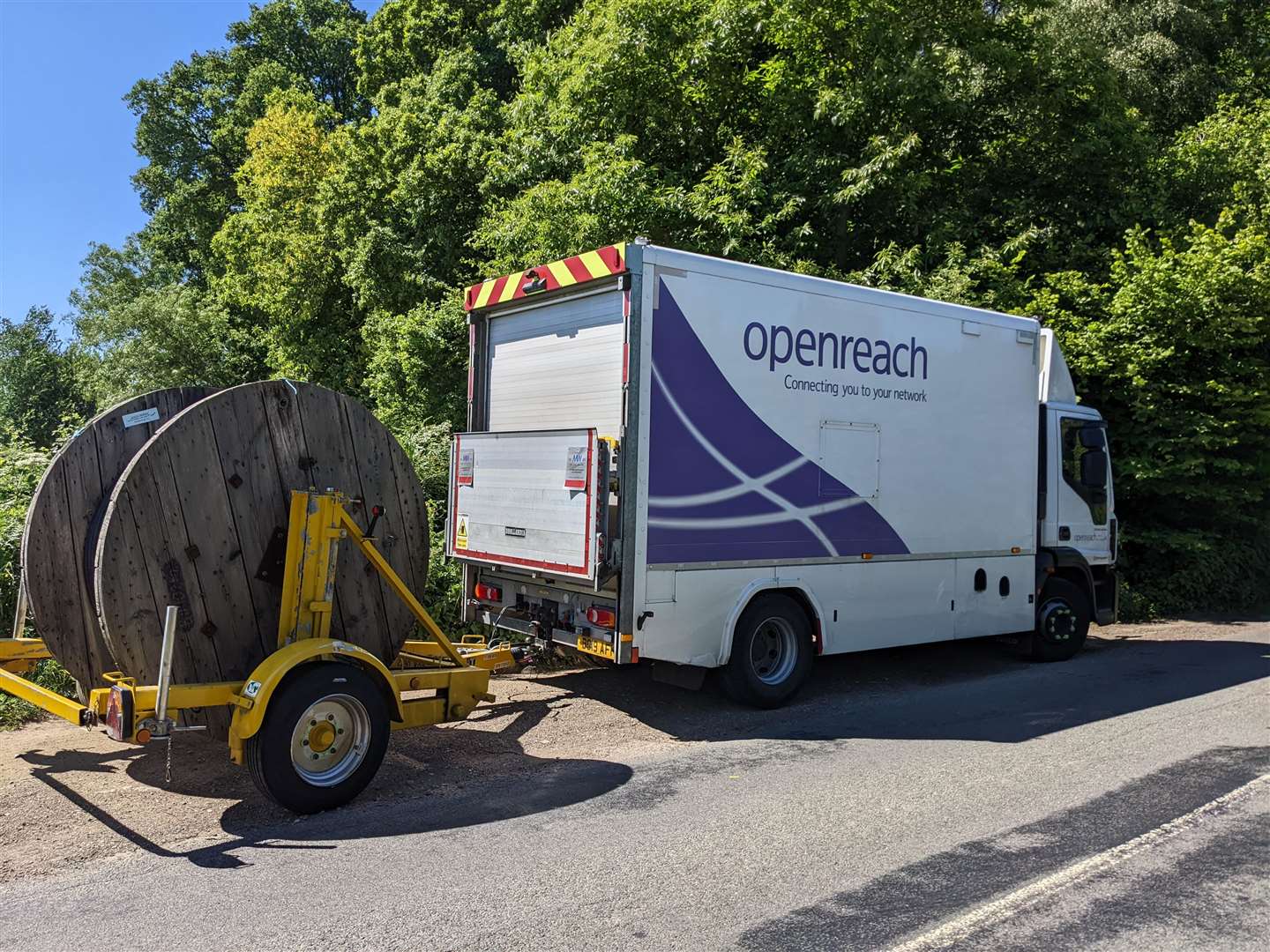 BT Openreach at work replacing cables in Horsmonden