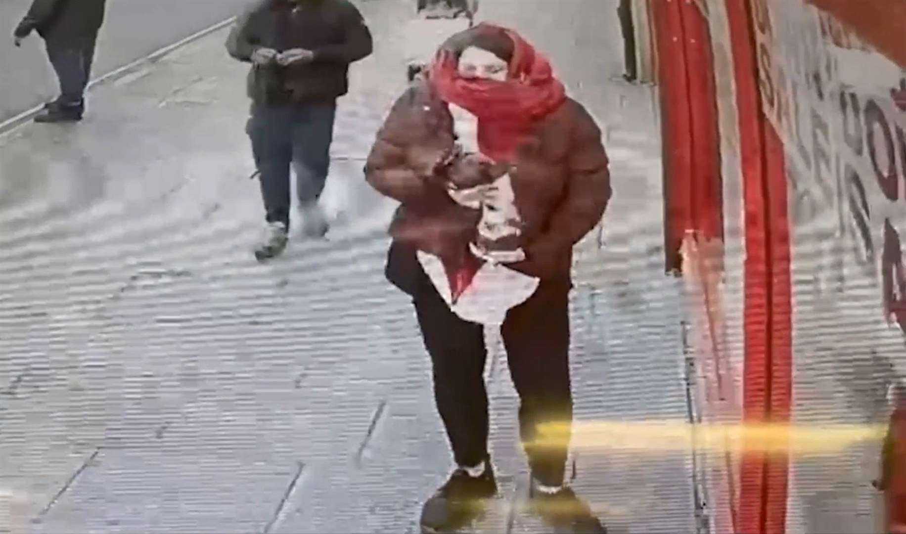 CCTV footage of Constance Marten holding baby Victoria under her coat in East Ham was shown to the court (Met Police/PA)