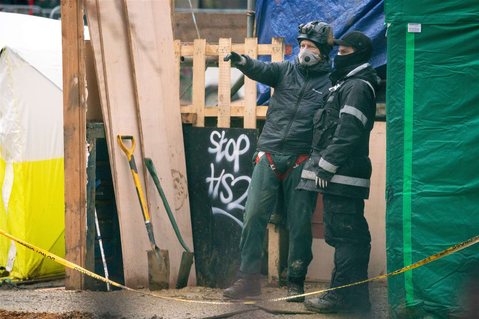 Efforts continue to remove protestors from underground tunnels at the HS2 Rebellion encampment in Euston Square Gardens (Dominic Lipinski/PA)