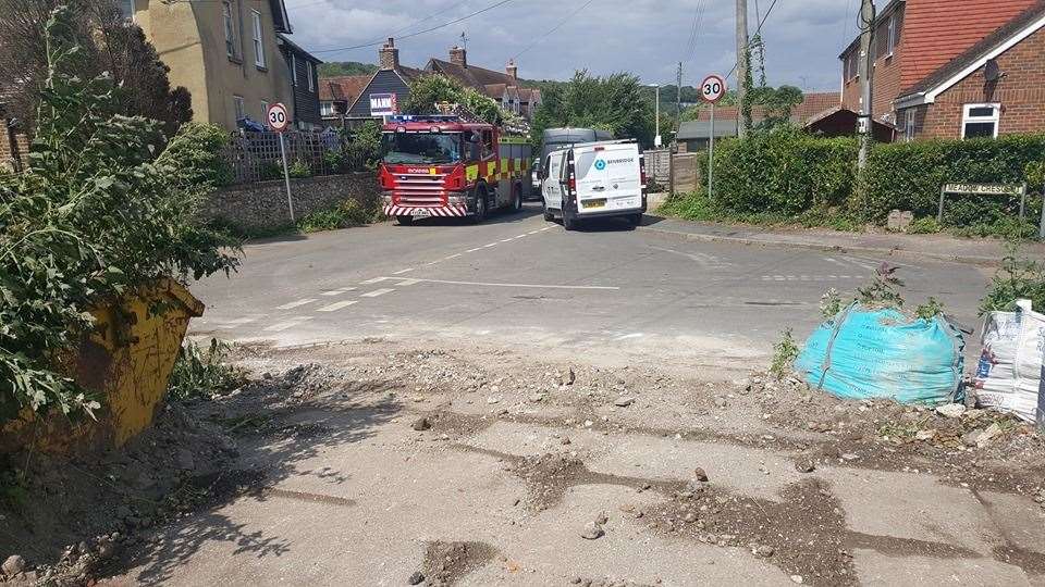 Ambulance and fire crews were seen heading up Chapel Lane off Pilgrims Way. Picture: Paul Chapman (14601032)