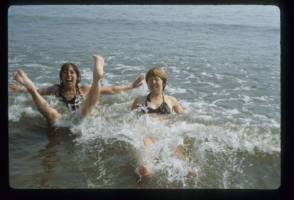 Beryl (left) enjoying the sea off South Wales, on holiday in the late 70s