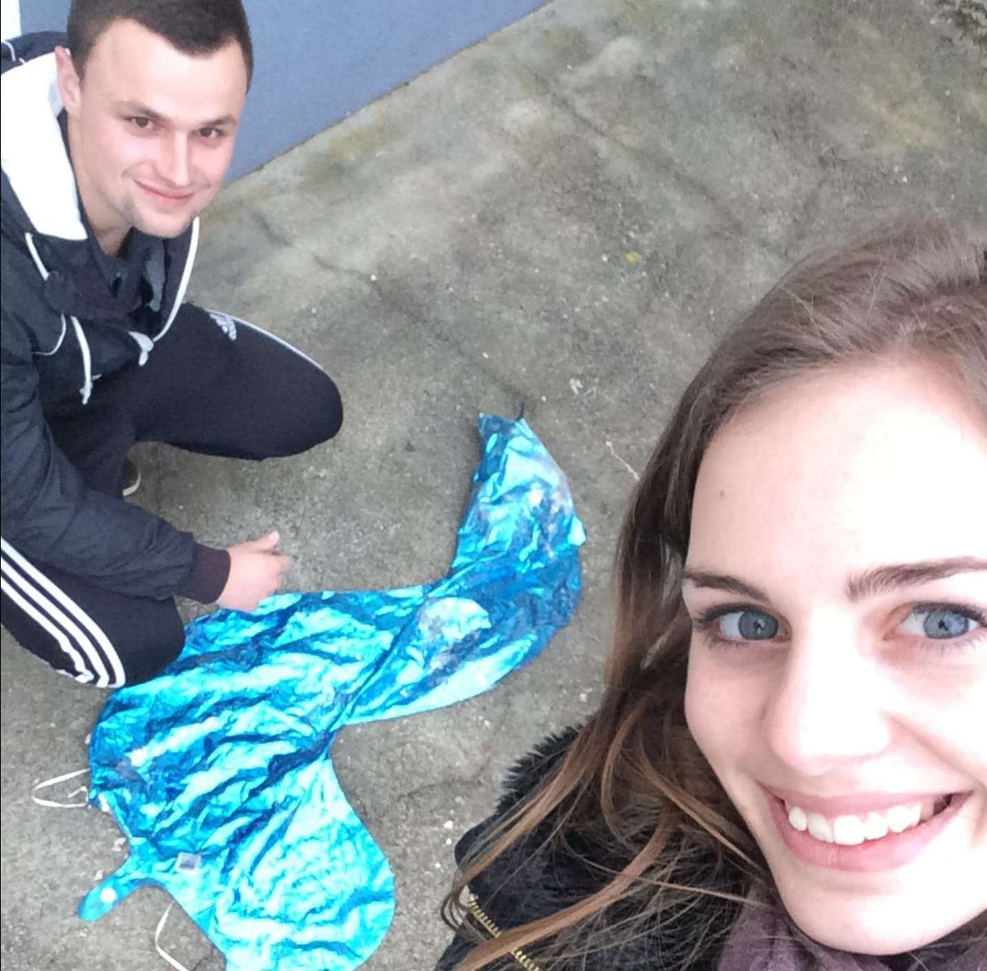 Vanessa and Valentin, who found the balloon in France