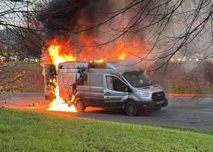 A van on fire this morning in Frindsbury Hill, Wainscott