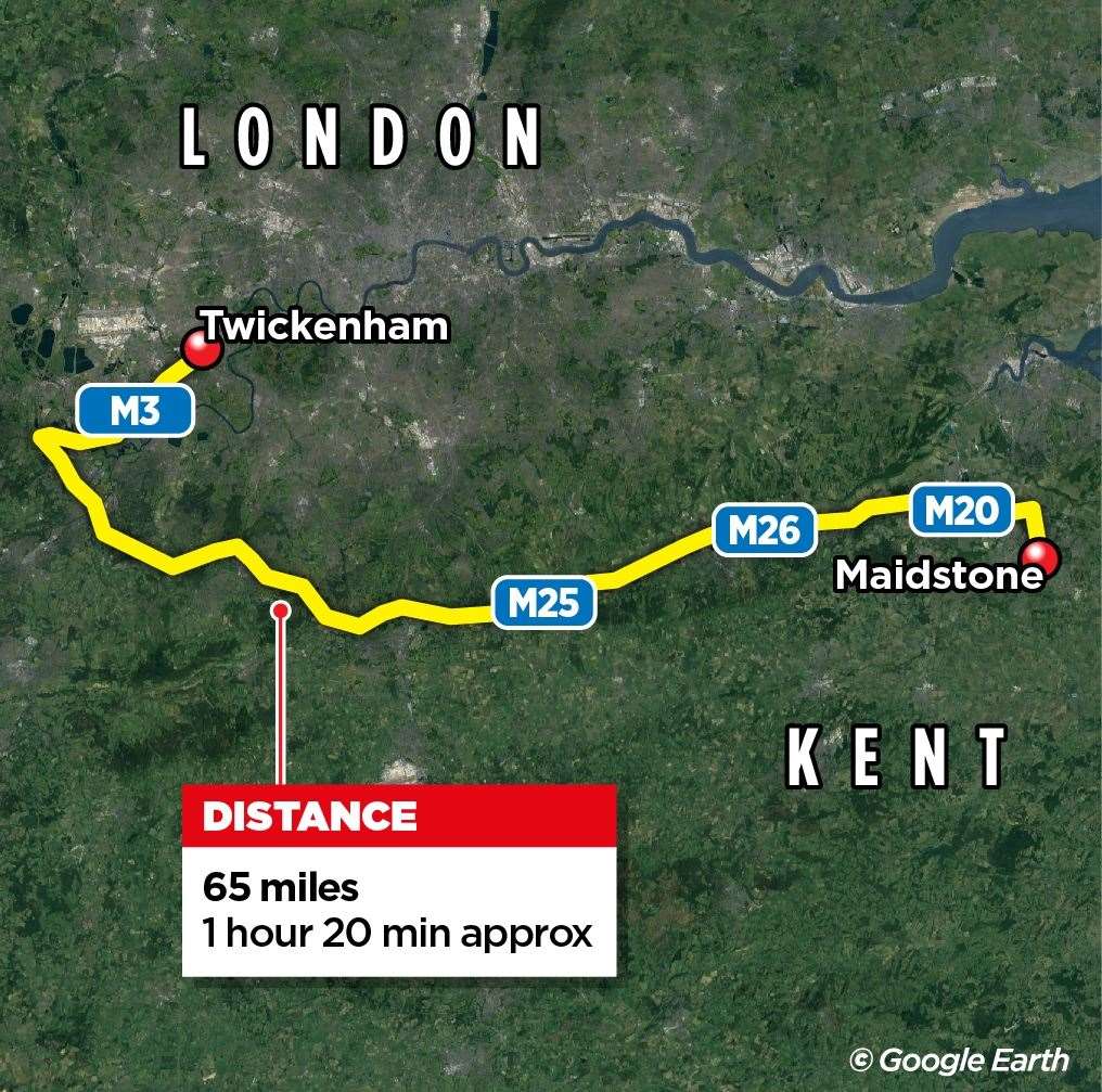 The journey between Maidstone and Twickenham