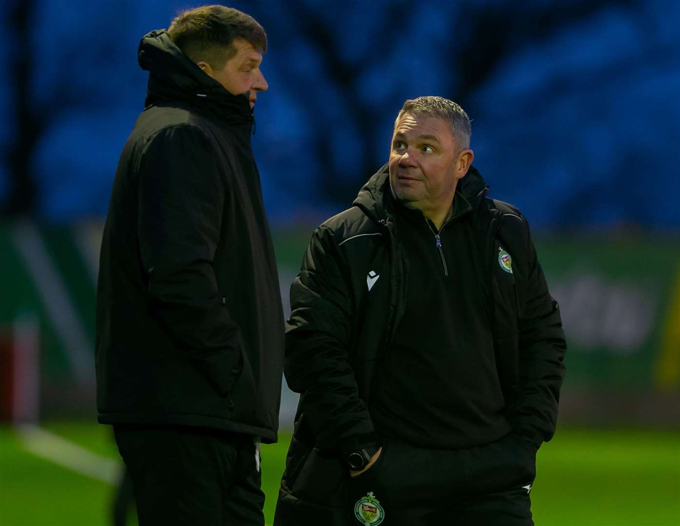 Lloyd Hume talks tactics with assistant manager Darren Hare. Picture: Ian Scammell