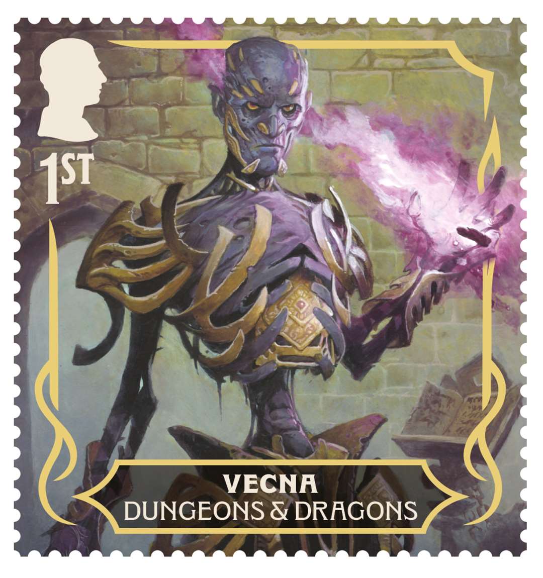 Four of the monster stamps, Vecna, Red Dragon, Mimic and Beholder, reveal a special graphic under ultraviolet light (Royal Mail/PA)