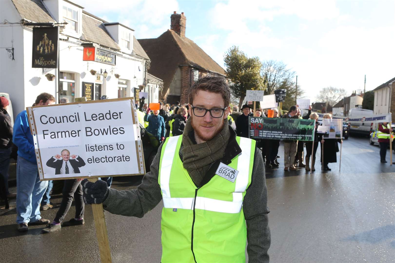 Aaron Belsom-Glover joined Borden Residents Against Development to march against the housing plans in January. Picture: John Westhrop