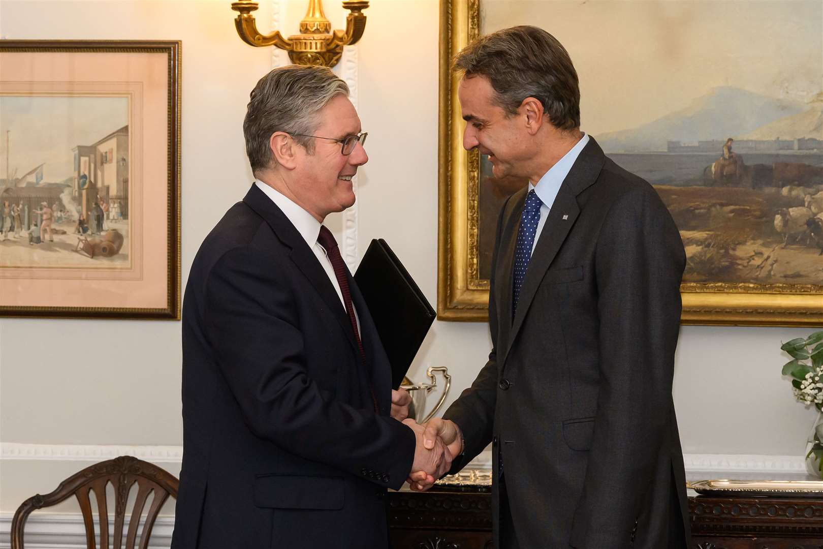 Labour Party leader Sir Keir Starmer met Prime Minister of Greece Kyriakos Mitsotakis during his trip to London (Leon Neal/PA)