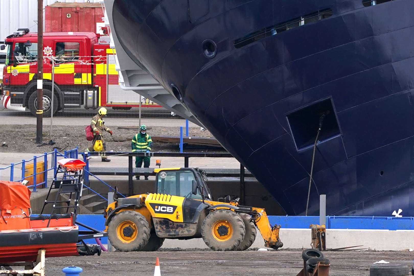 The vessel is leaning on its side following the incident at Imperial Dock in Leith (Andrew Milligan/PA)