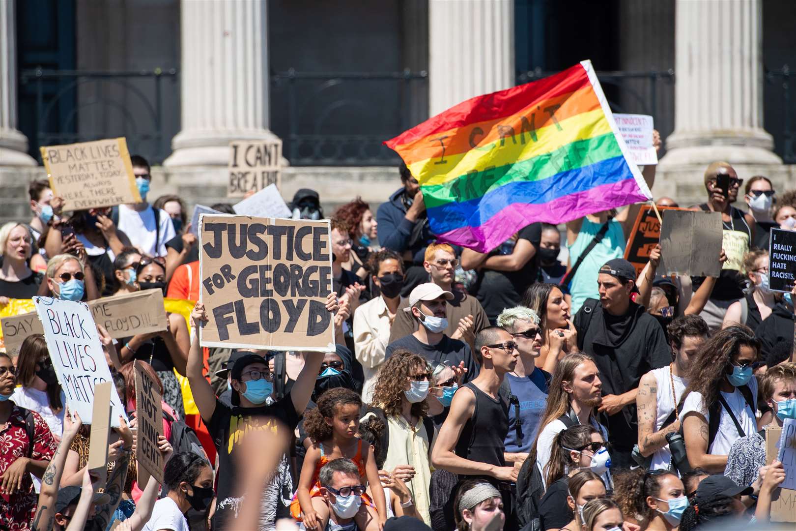 People take part in a Black Lives Matter protest in Trafalgar Square (Dominic Lipinski/PA)