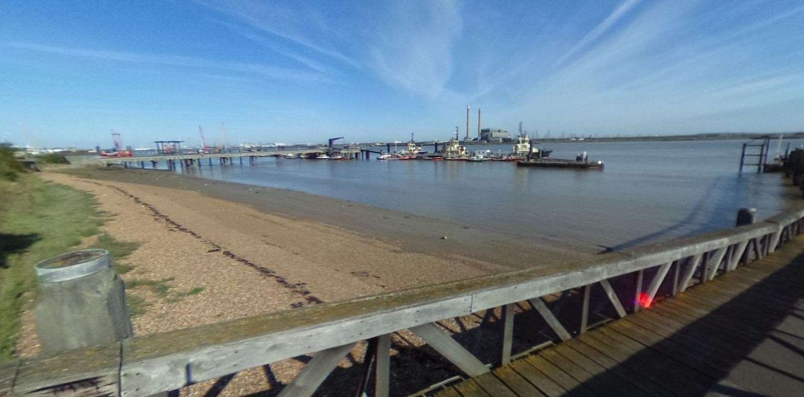 The sharks were found on the foreshore of the River Thames in Gravesend. Picture: Google Street View