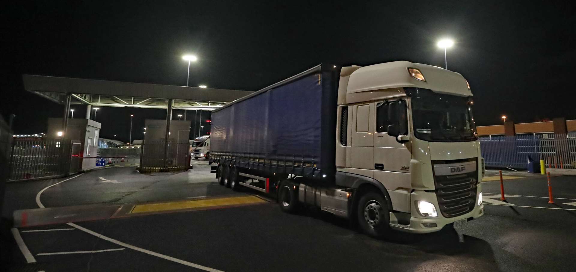 Trucks arriving from Holyhead in Wales pass through a customs post at Dublin Port (Niall Carson/PA)