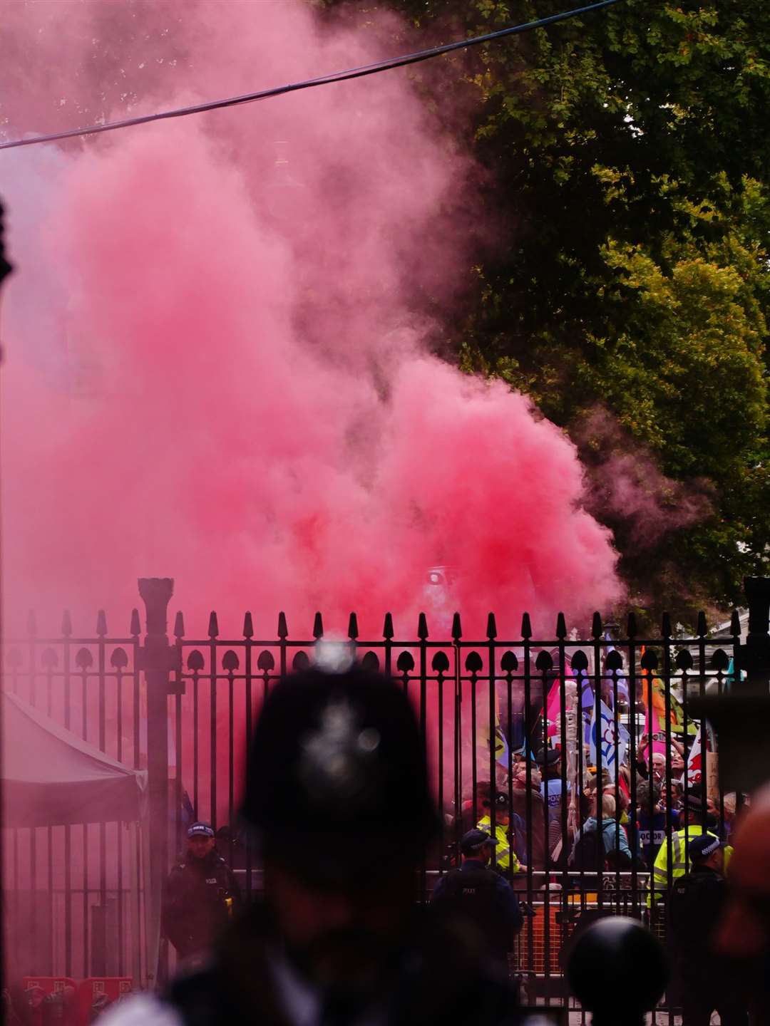 Extinction Rebellion protesters set off flares outside Downing Street (Victoria Jones/PA)