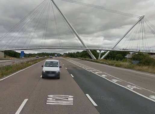 The Eureka Skyway bridge over the M20 at Ashford, taken in 2015. Picture Google Street View