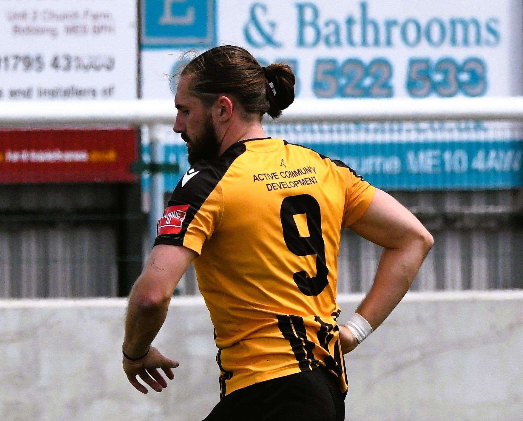 Folkestone forward Tom Derry at Holm Park - before bagging a hat-trick in Tuesday’s 4-0 win at Whitstable. Picture: Marc Richards