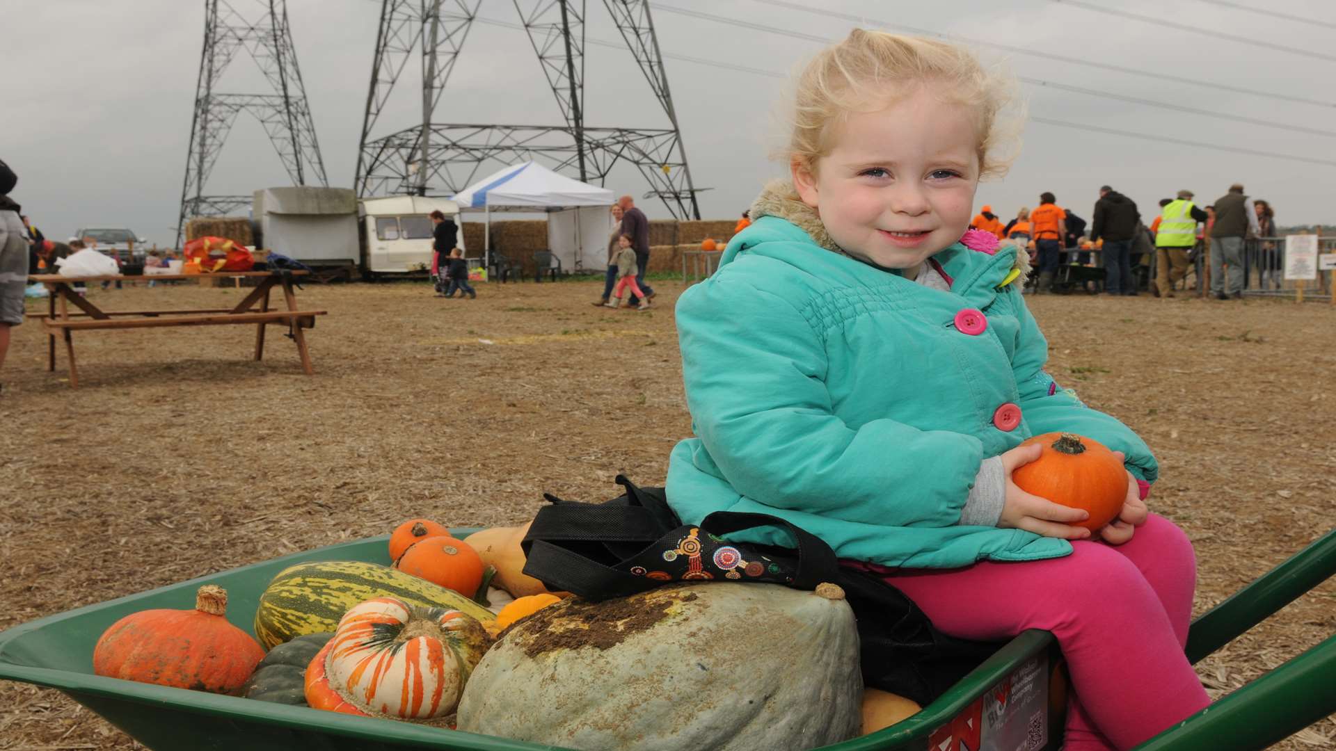 Tia Gosling (2) chose her own pumpkins at Beluncle Farm, Hoo.