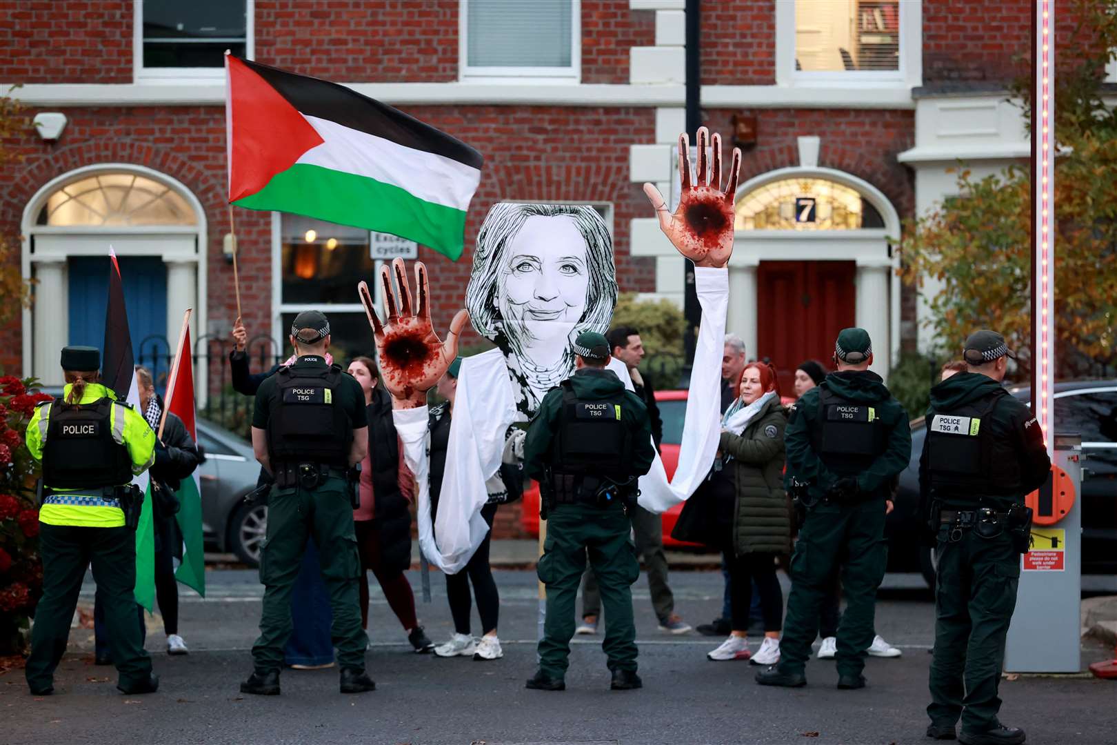 A pro-Palestine demonstration was held outside the university during Mrs Clinton’s visit (Liam McBurney/PA)