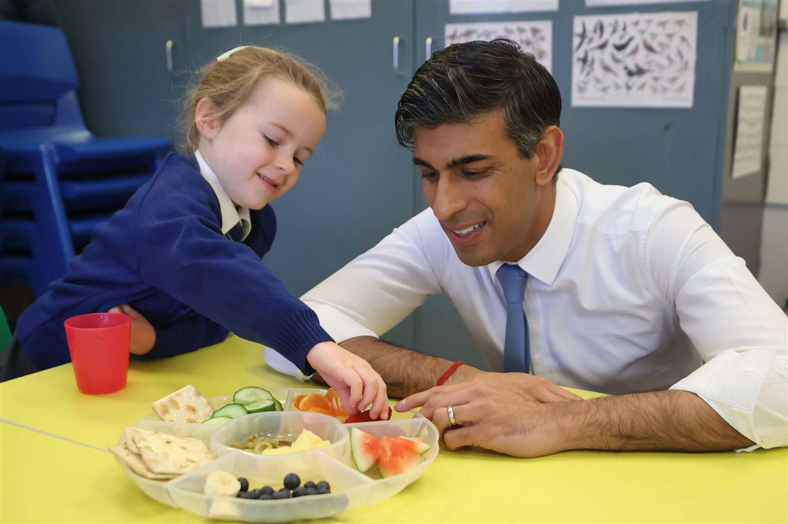 Prime Minister Rishi Sunak visited Glencraig Integrated Primary School in Holywood, Co Down, after his meeting at Stormont (Liam McBurney/PA)