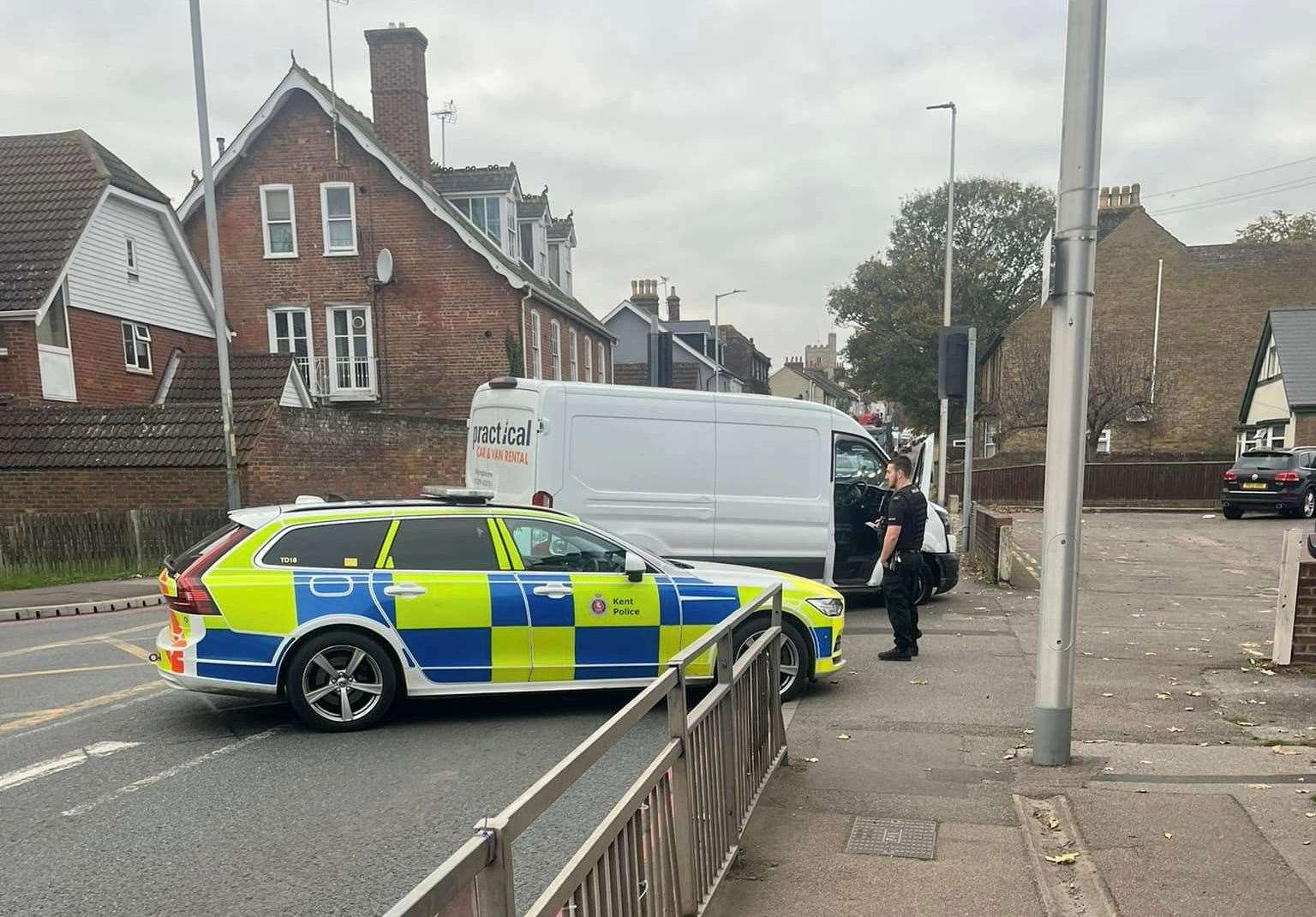 A reportedly stolen van was involved in a minor collision with two other cars. Picture: Rich David