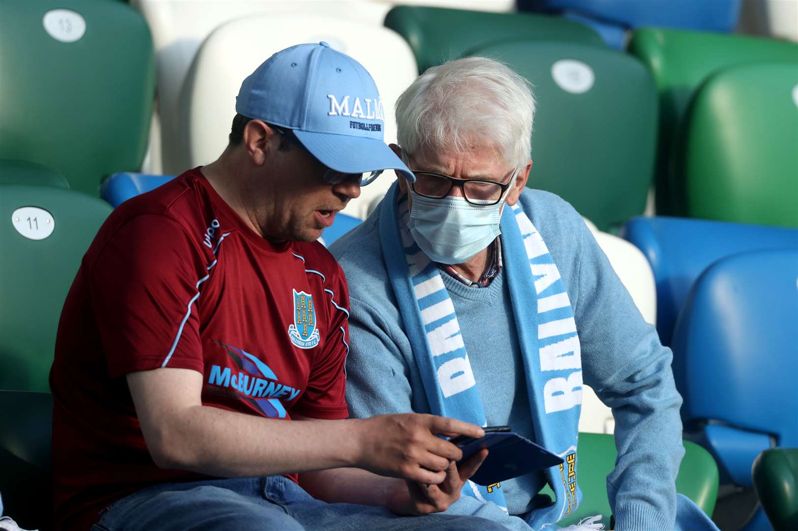 Ballymena United fans in the stands before the Sadler’s Peaky Blinders Irish Cup Final match at Windsor Park, Belfast (Liam McBurney/PA)