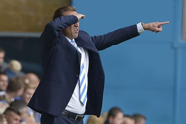 Gills boss Justin Edinburgh makes his point at Priestfield on Saturday Picture: Barry Goodwin