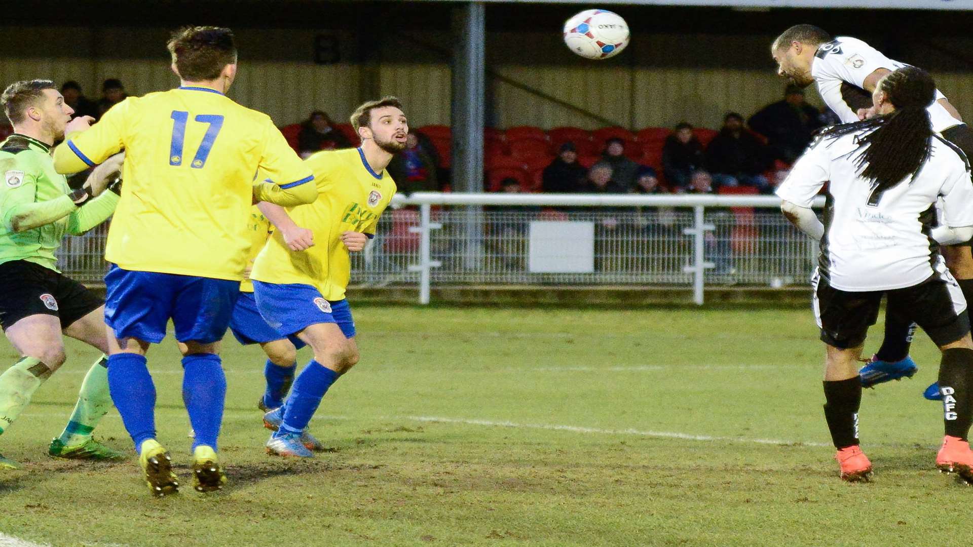 Dover sub Jake Reid scores Dover's equaliser in last's year quarter-final against Bath which finshed 3-3 Picture: Roger Charles