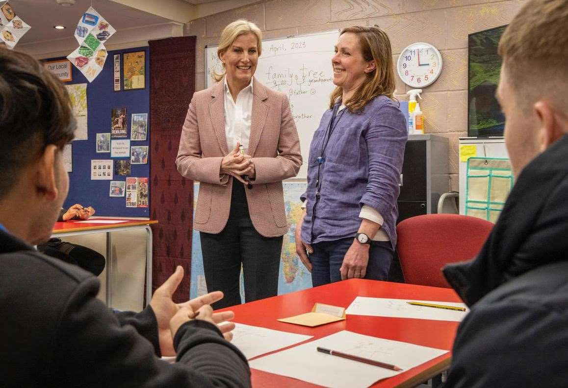 The Duchess with KRAN teacher Kate Brown and pupils. Picture: Andy Aitchison