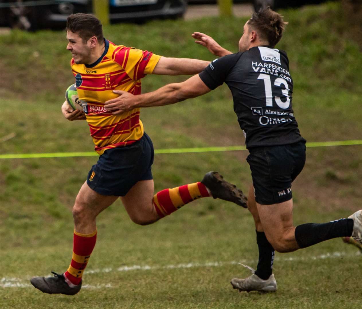 Medway's Ollie Newton on his way to a try against Harpenden. Picture: Jake Miles Sports Photography