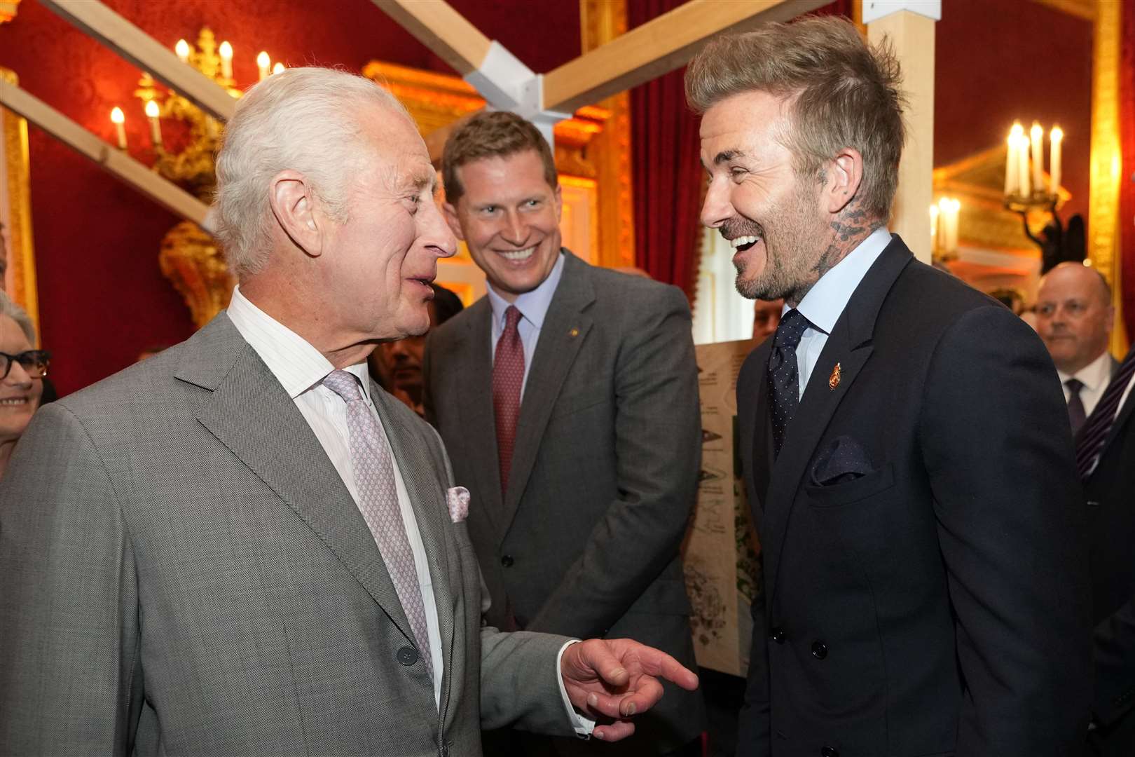 The King speaks to David Beckham as they attend the King’s Foundation charity’s inaugural awards in June (Kirsty Wigglesworth/PA)