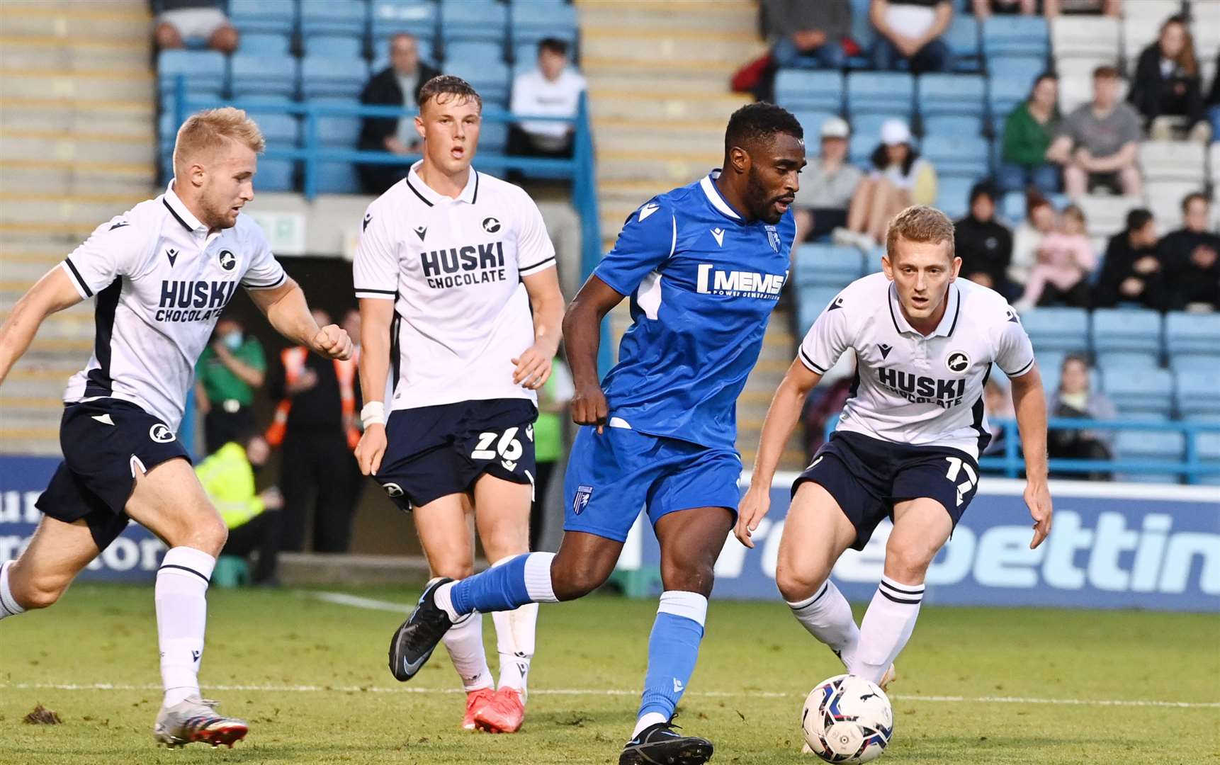 Mustapha Carayol (needs confirming). Gillingham (blue) versus Millwall FC..Pre-season friendly.Gillingham FC, Priestfields, Gillingham..Picture: Barry Goodwin. (51391856)