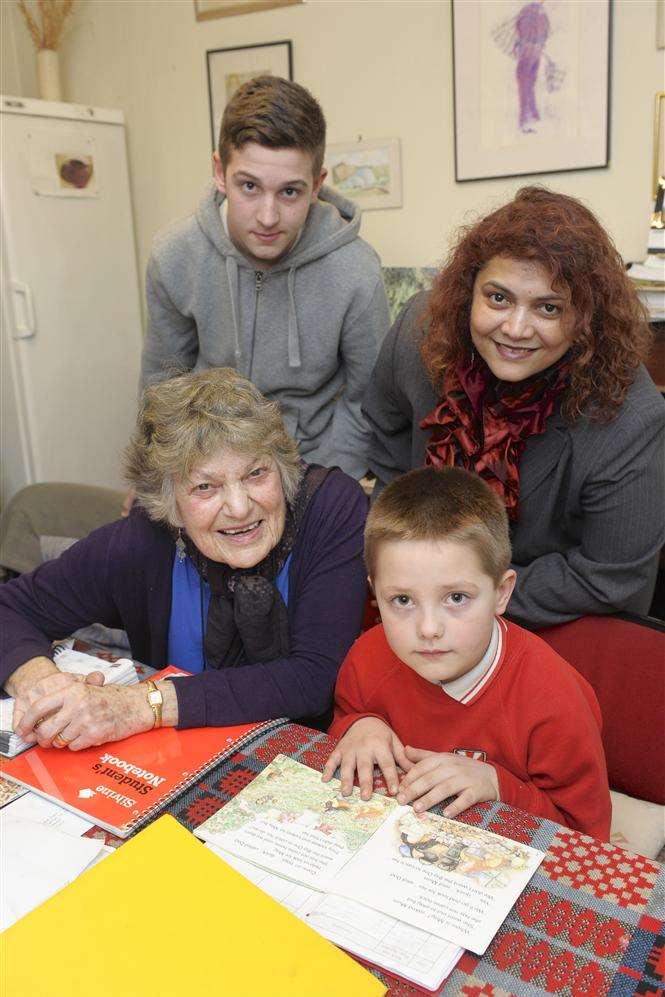 Jean Taylor, front left, then clockwise student Vinnie Cavero, maths teacher Hema Panchal and Lewis Dryden, 6.