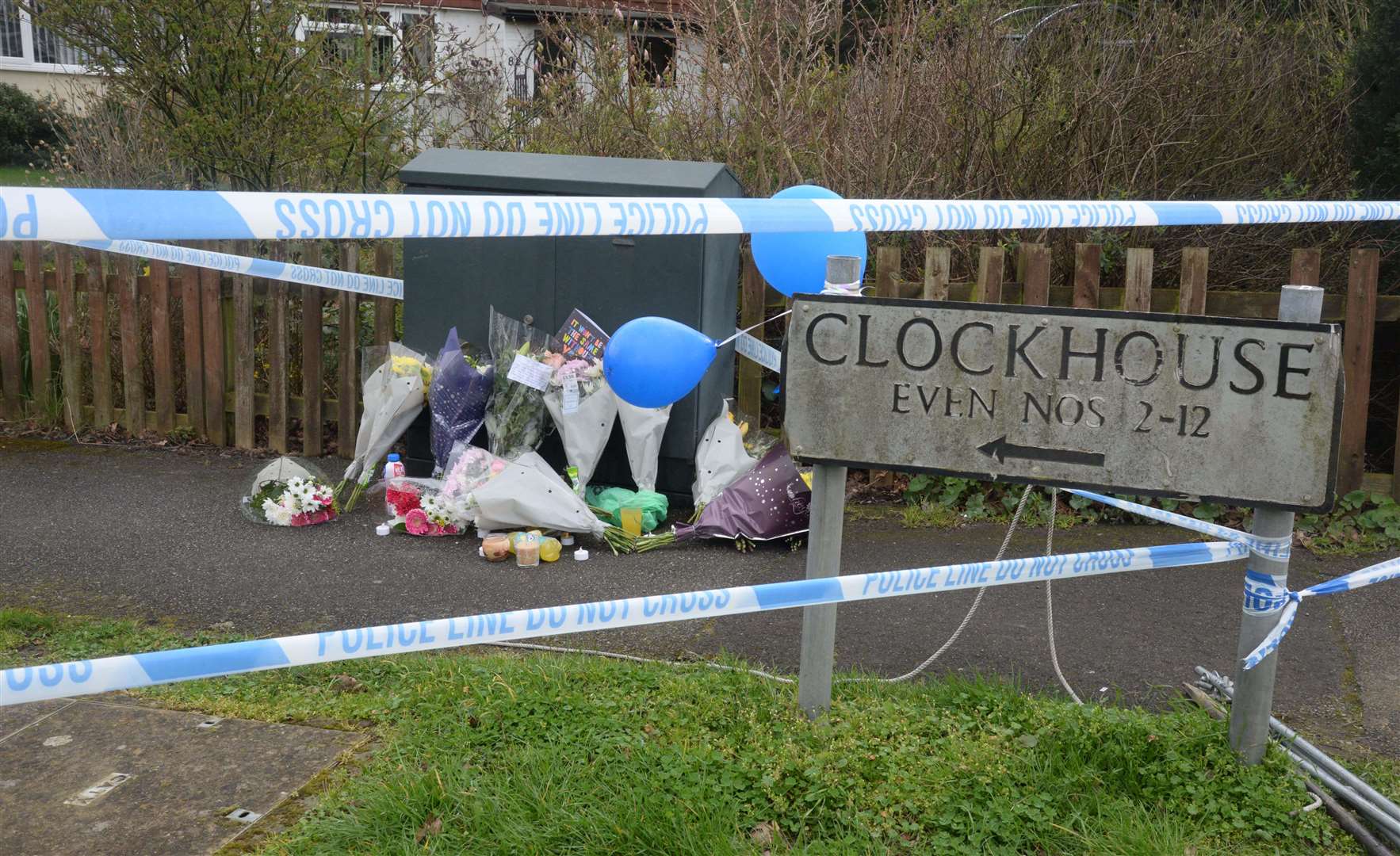 Flowers left at the scene in March last year. Picture: Chris Davey