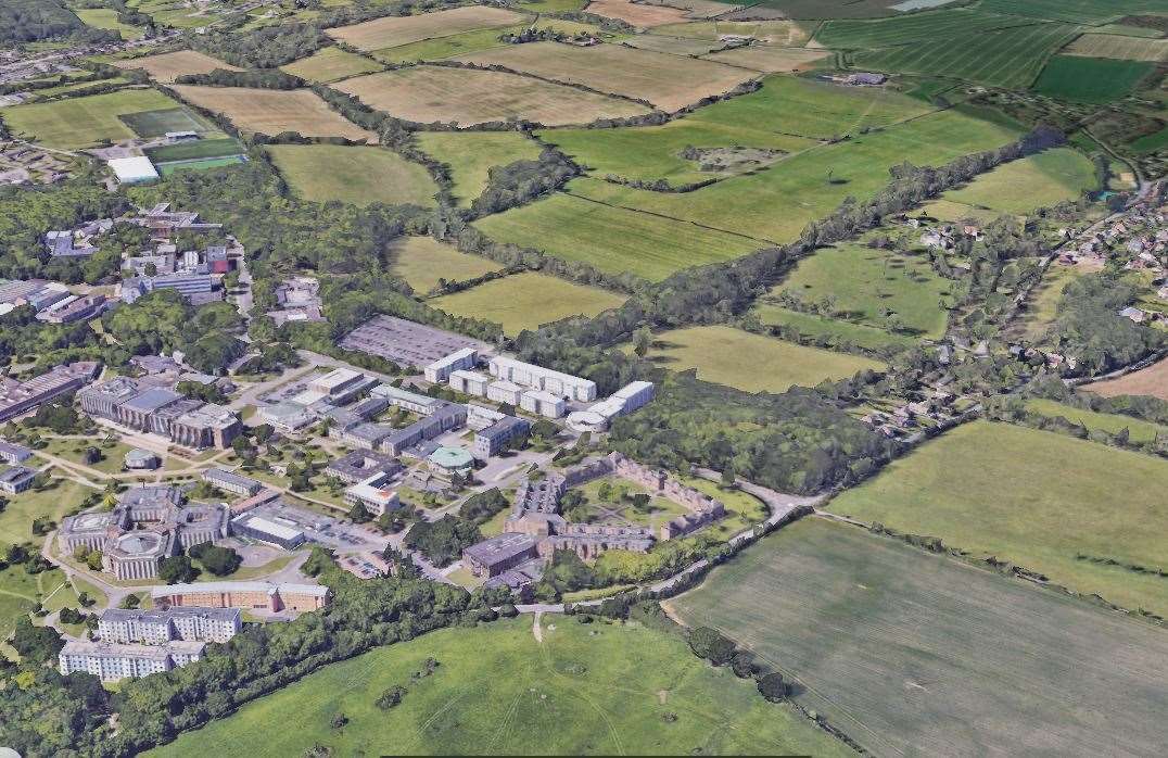 Land to the north of the University of Kent's Canterbury campus has been earmarked for a 2,000-home 'rural settlement. Picture: Google Earth