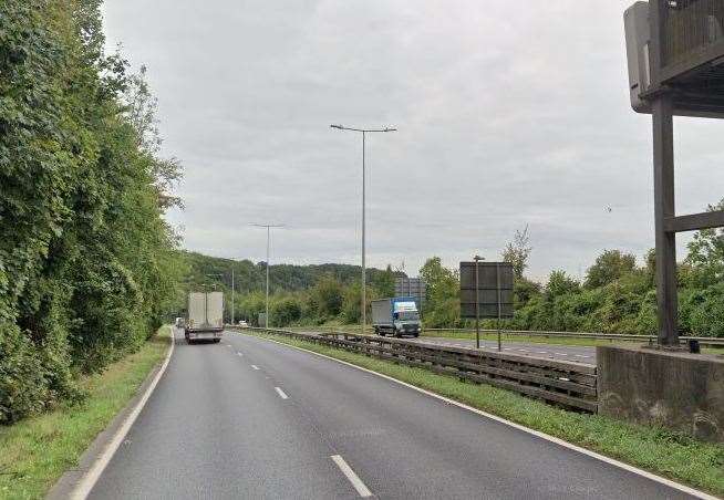 Emergency services have been called after a collision involving an overturned vehicle between Junction 3 of the M2 at Blue Bell Hill and Lower Bell Junction. Picture: Google Maps