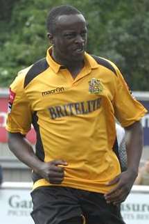 Ade Olorunda celebrates scoring for Maidstone Picture: Martin Apps