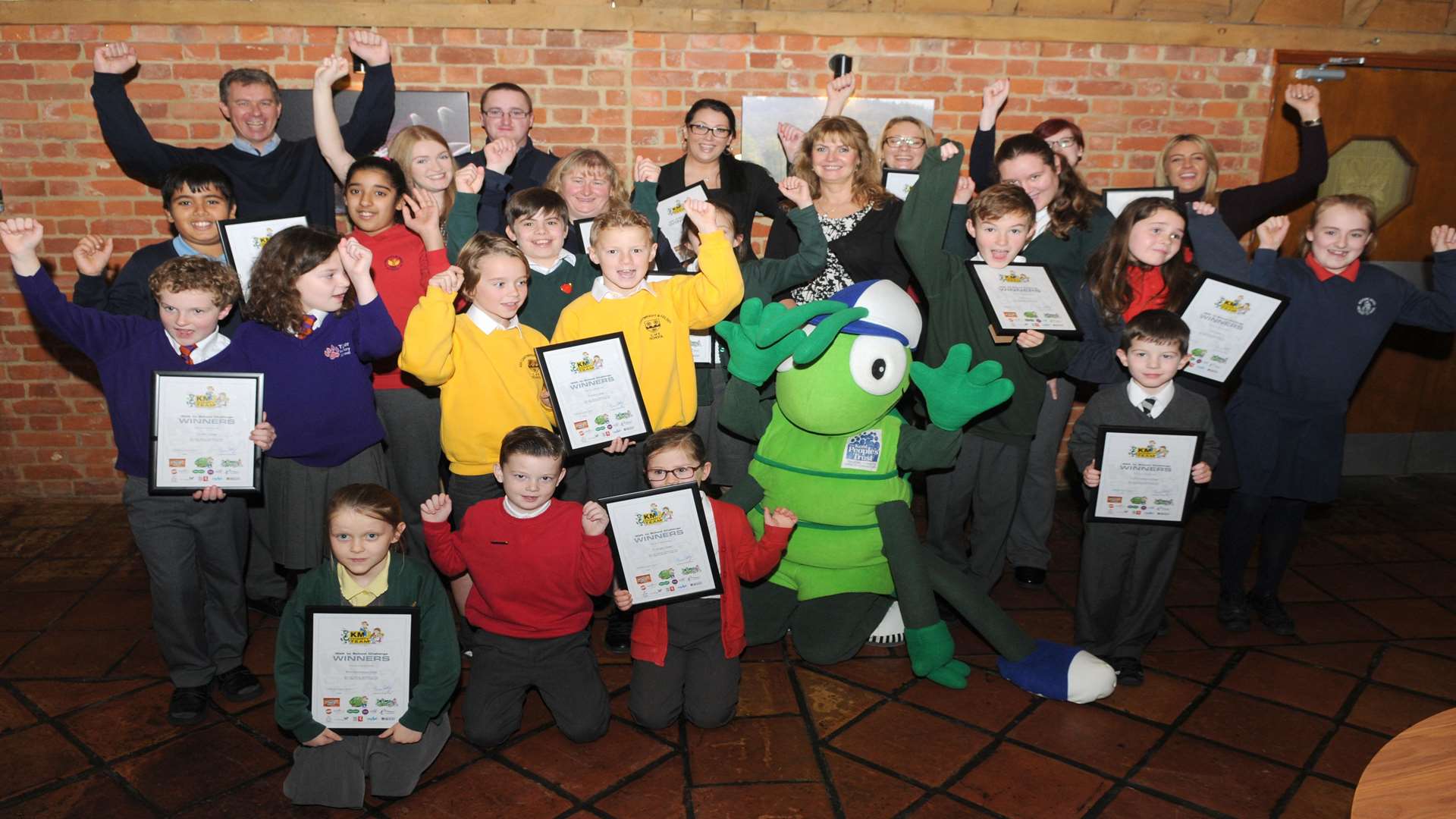 Walk to School challenge winners celebrate at Leeds Castle with supporters from KCC, Medway Council, Three R’s, Ashford Borough Council, Golding Vision, Specsavers and Bel UK.