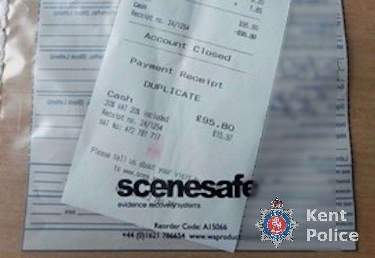 The £95.80 bill Anthony Lamont racked up at The Royal Hotel on Deal seafront. Picture: Kent Police