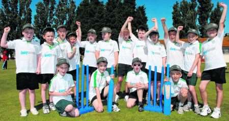 Elliott Park's two teams celebrate a successful day in the kwik cricket tournament